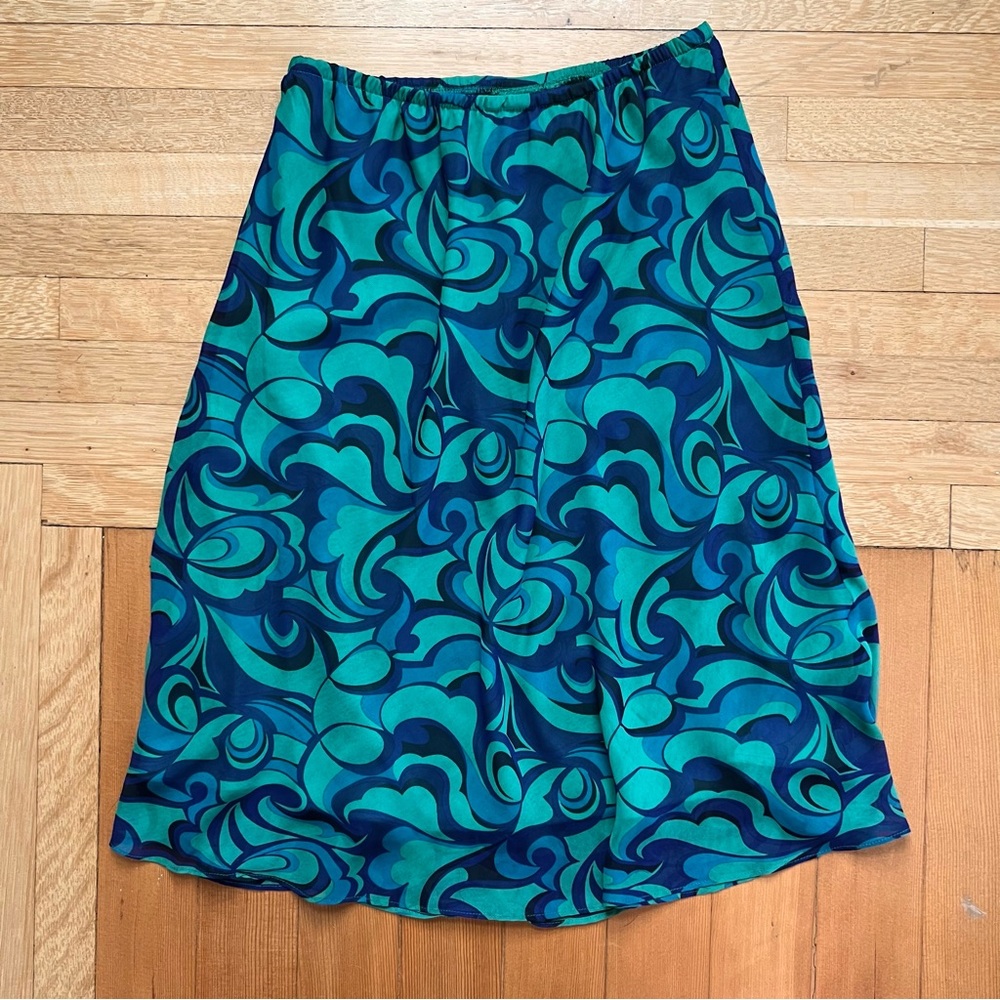 Y2K funky swirl midi skirt blue teal green M